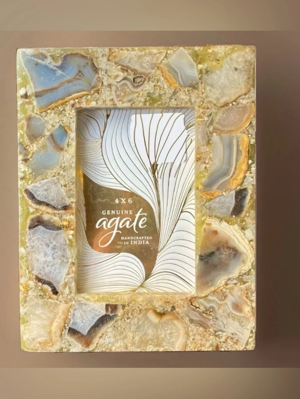 Handmade Indian Agate Inlay Healing Crystal 4x6 Picture Frame Boho Decor NWT 7x9